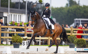 Jette De Jong dressage rider with her horse Indini. Belgian Champions in 2022 with 75.6% Juniors
