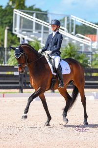 Megan and Davero as a young horse at the Global Dressage Festival